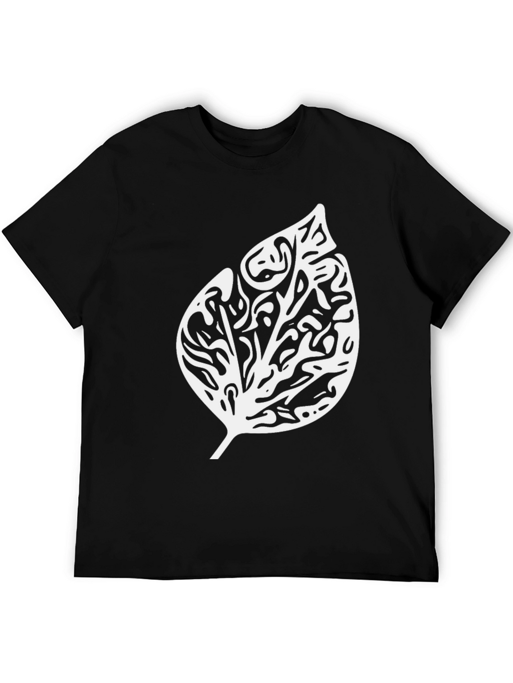 Black T-Shirt with Abstract Leaf Design
