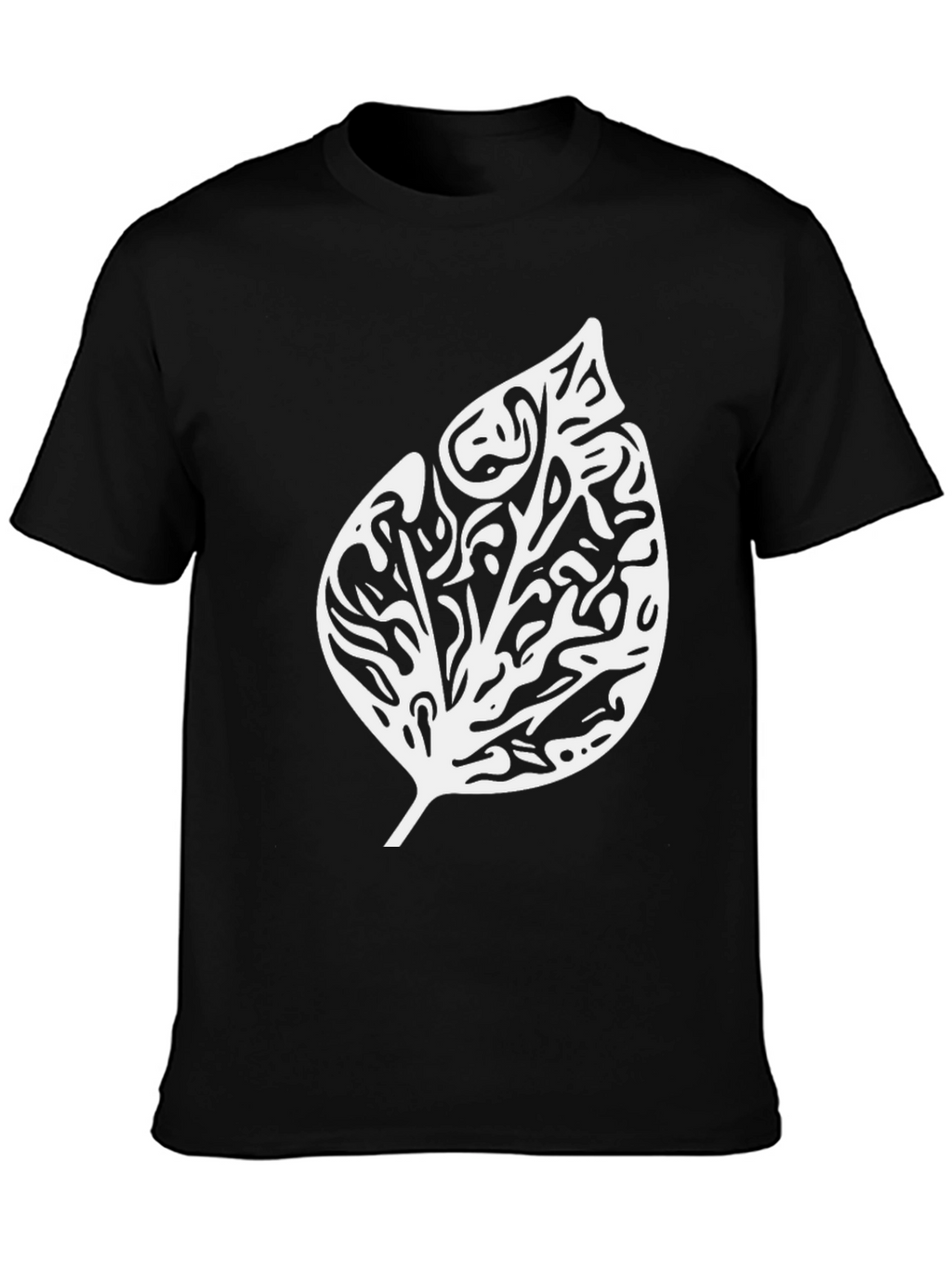 Black T-Shirt with Abstract Leaf Design