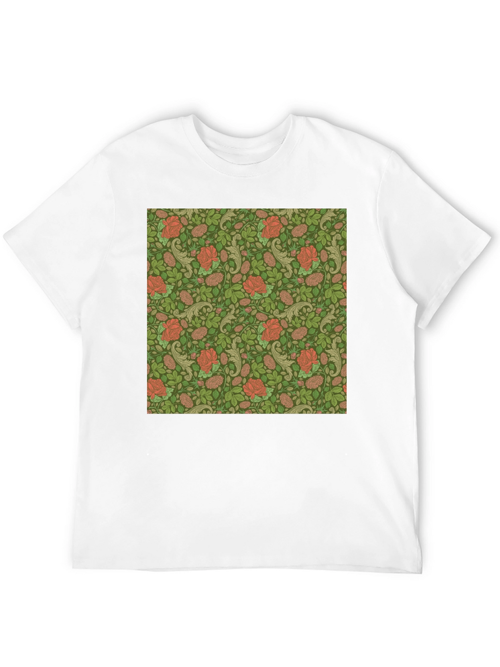 Floral Rose Print Mens Black T-Shirt