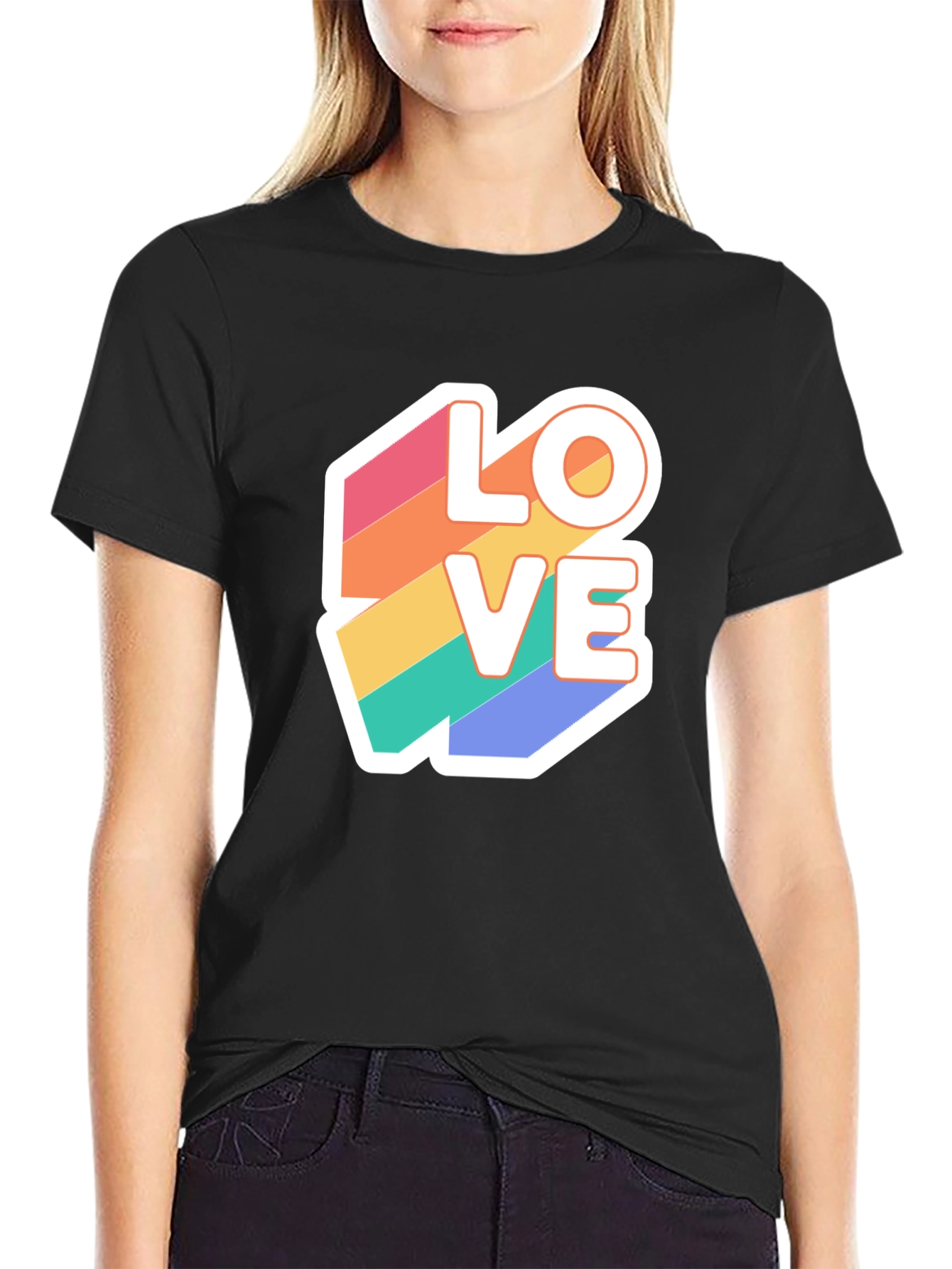 Rainbow Love Graphic T-Shirt - Black