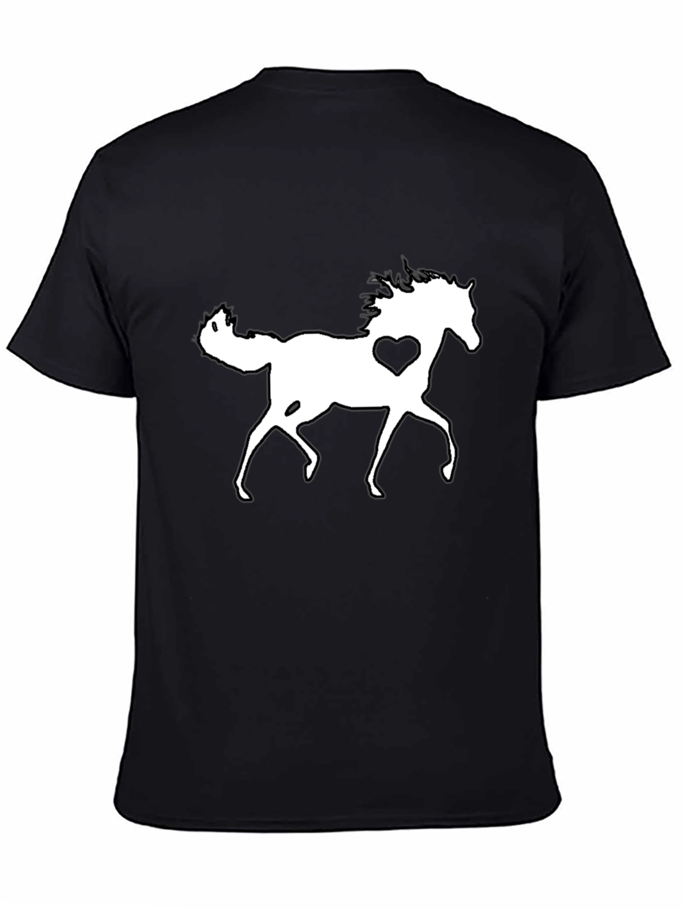 Horse Lover Tee: Black T-Shirt with Heart Horse Graphic
