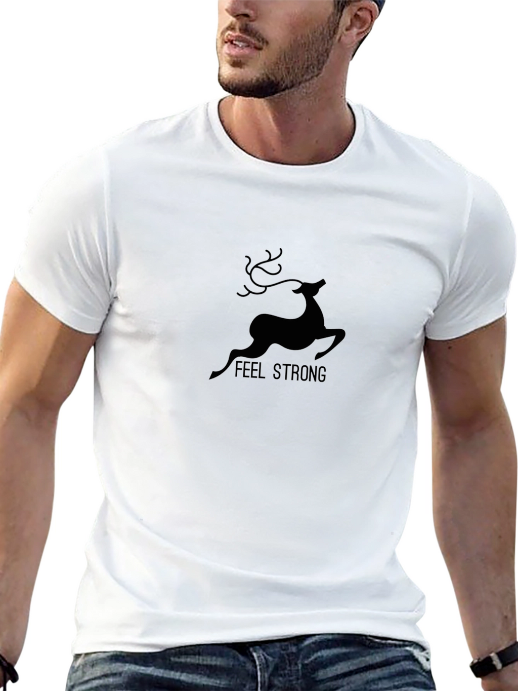 Mens Feel Strong Deer Graphic Black T-Shirt