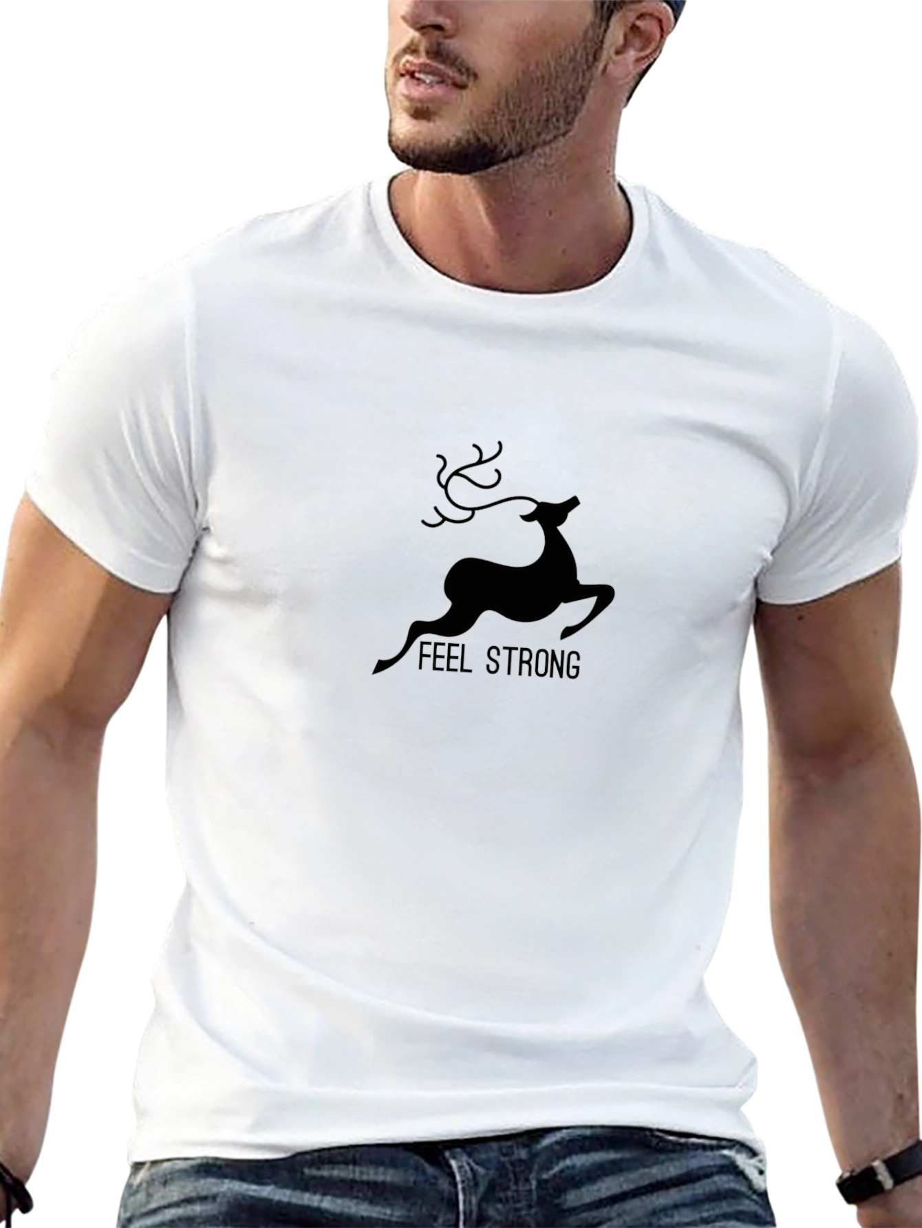 Mens Feel Strong Deer Graphic Black T-Shirt