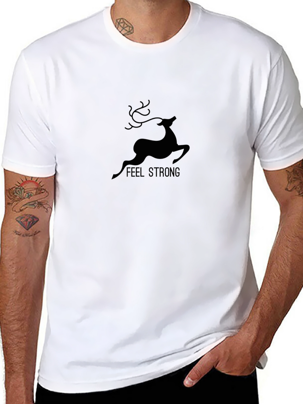Mens Feel Strong Deer Graphic Black T-Shirt