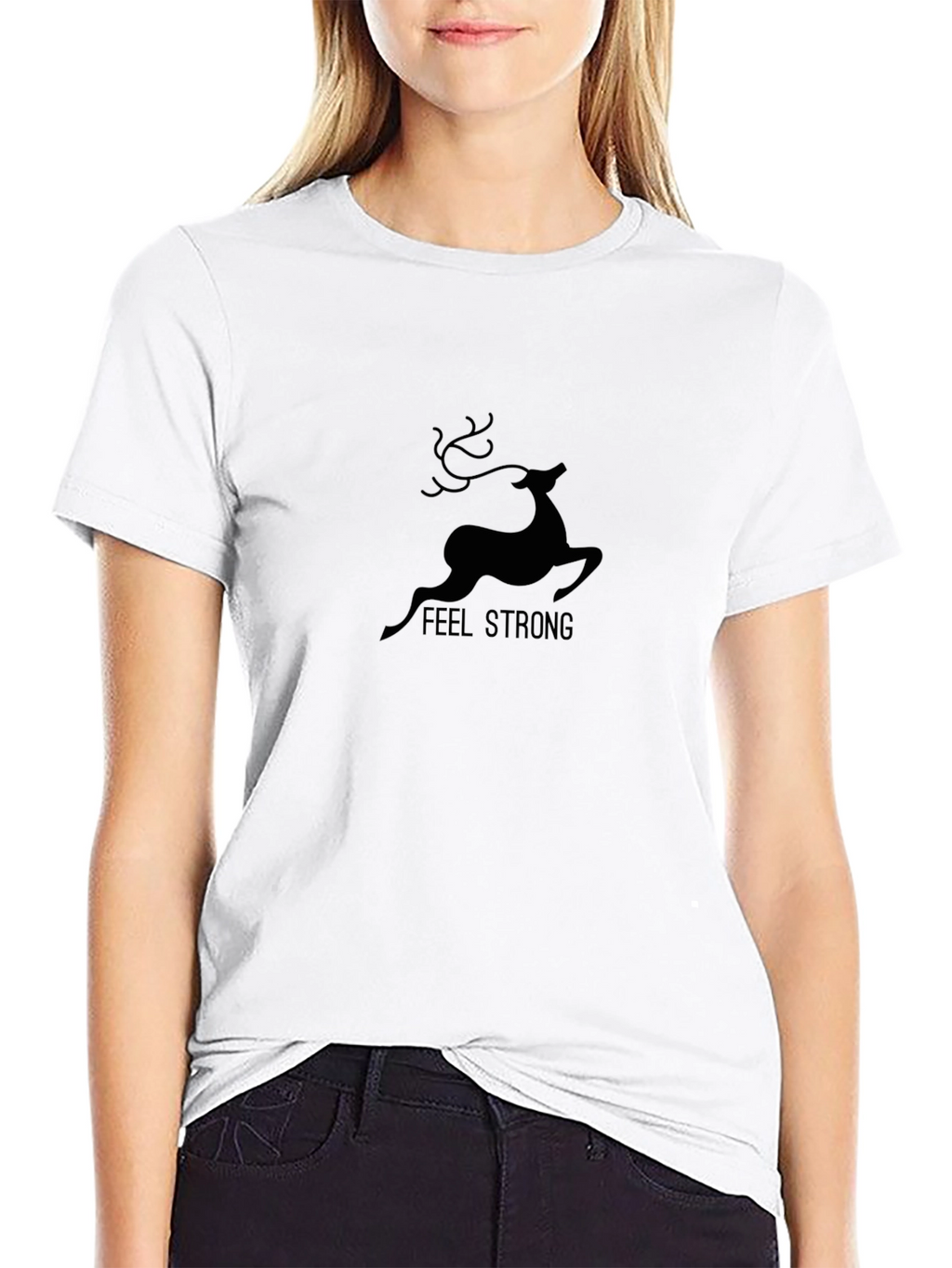 Mens Feel Strong Deer Graphic Black T-Shirt