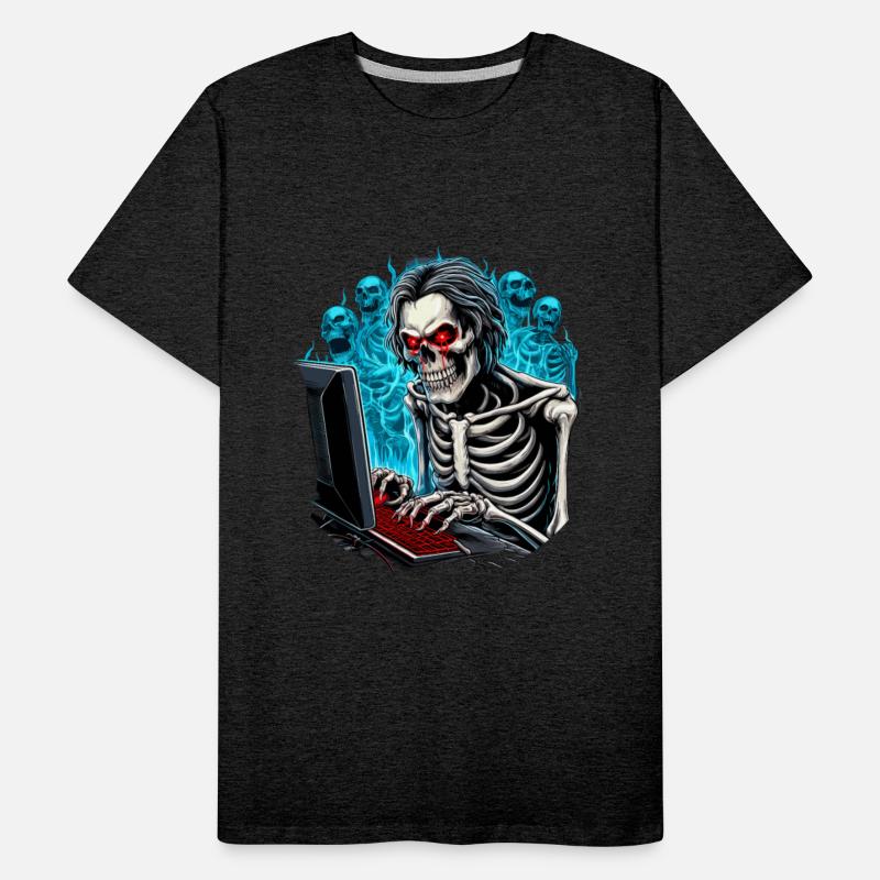 Gamer shirt design. Skeleton gaming in hell