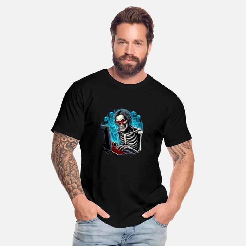 Gamer shirt design. Skeleton gaming in hell