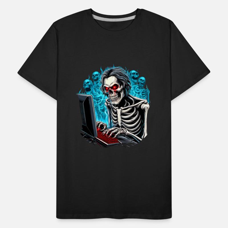 Gamer shirt design. Skeleton gaming in hell