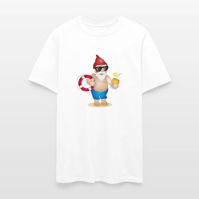 Garden gnome with swimming trunks and lifebuoy