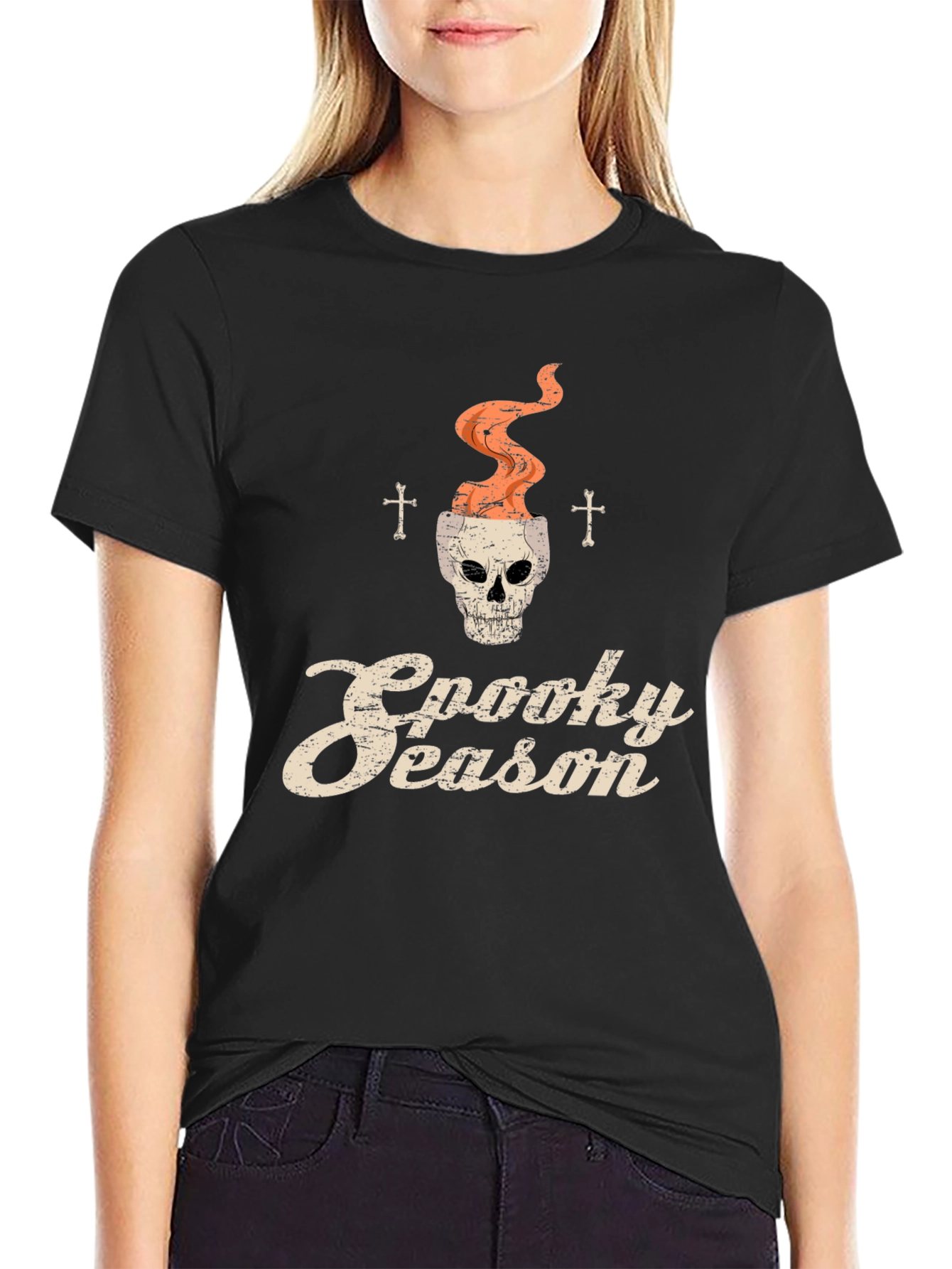 Spooky Season Skull Graphic Tee - Halloween Style