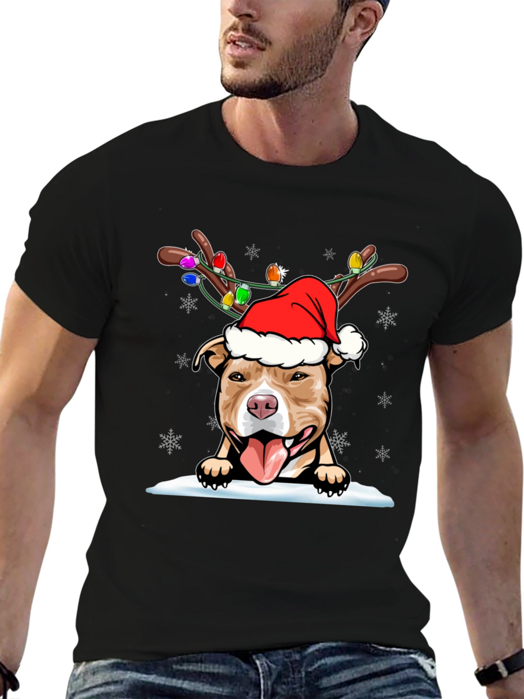 Festive Pitbull Christmas T-Shirt