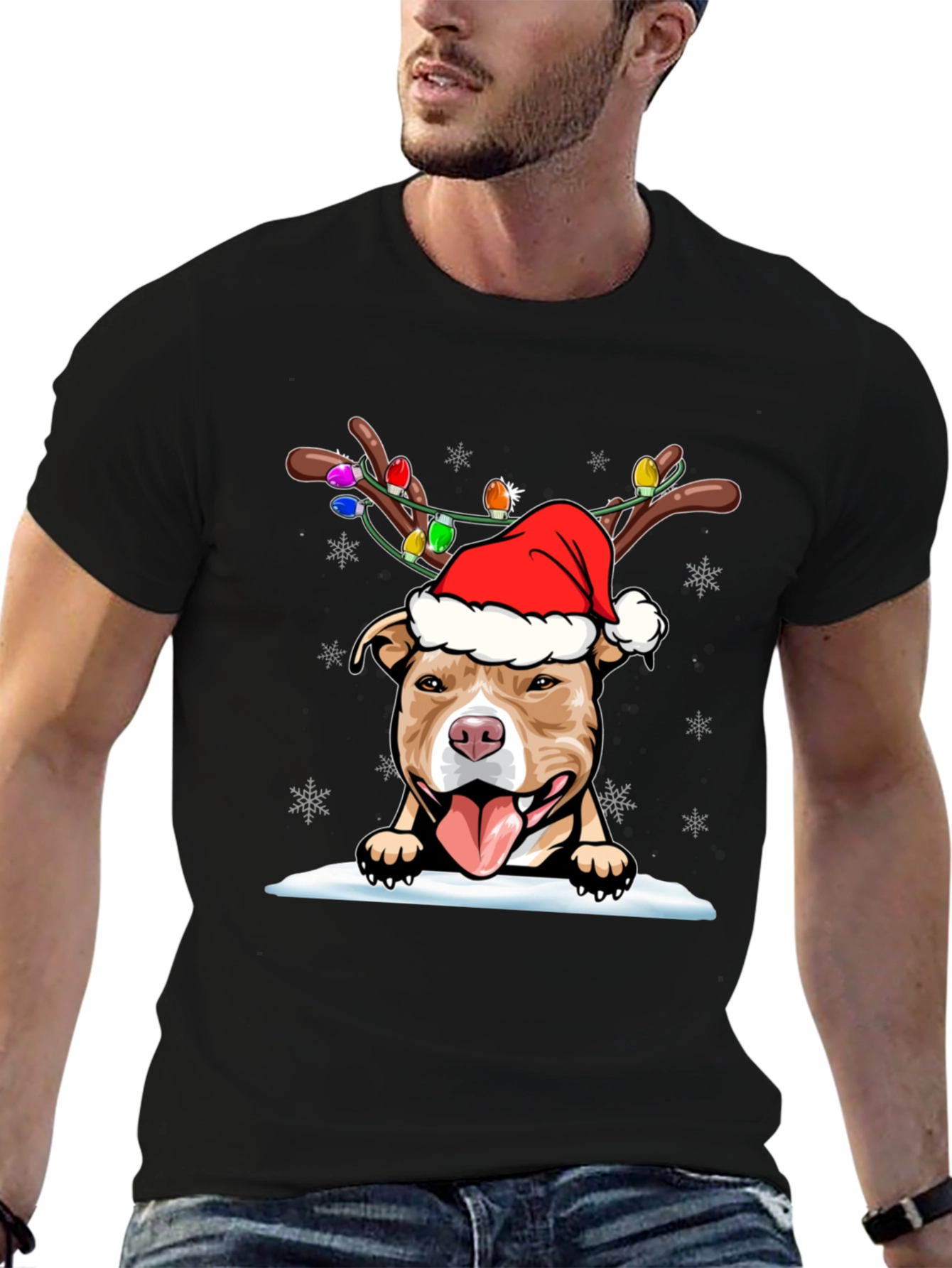 Festive Pitbull Christmas T-Shirt