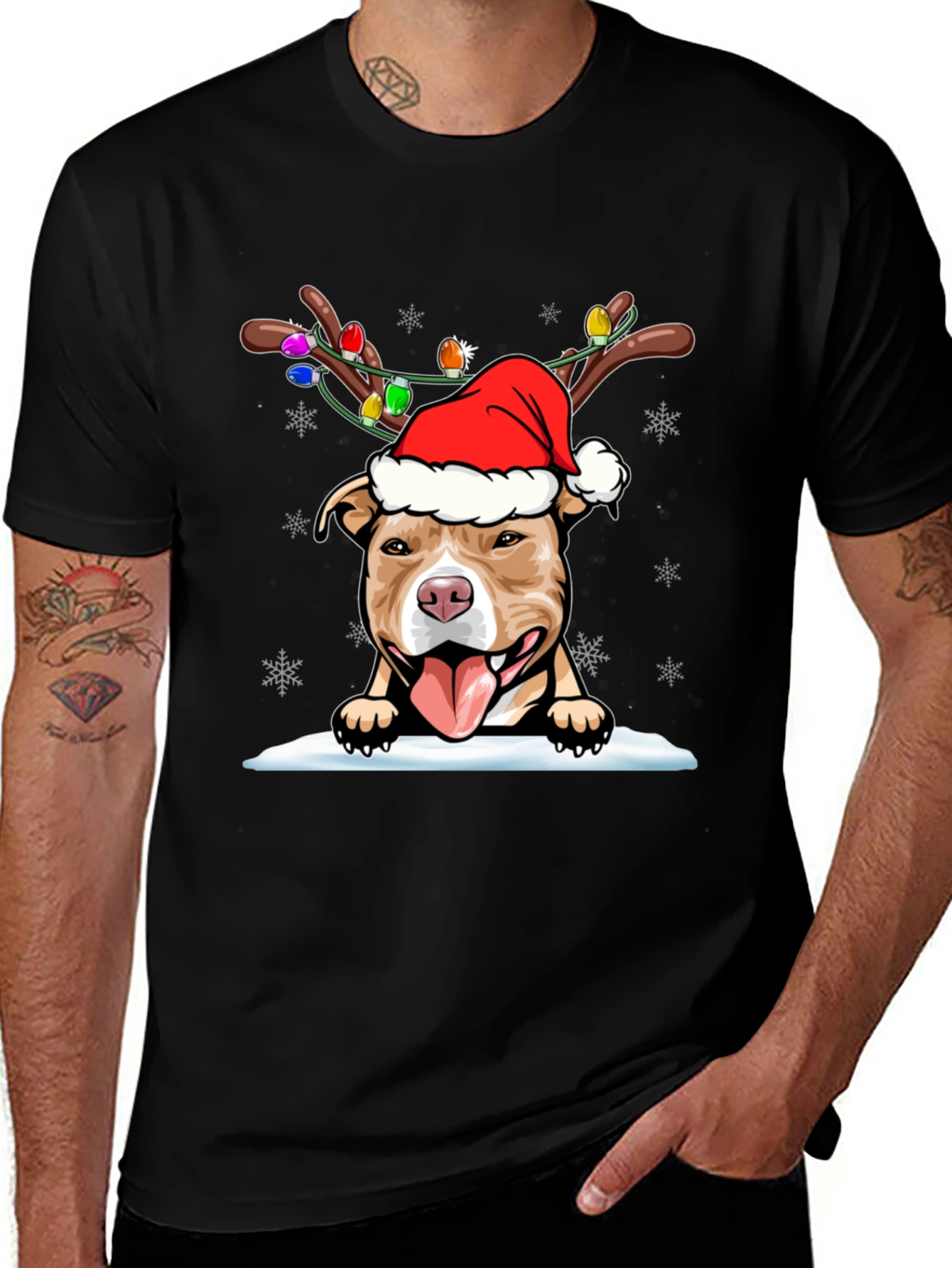 Festive Pitbull Christmas T-Shirt