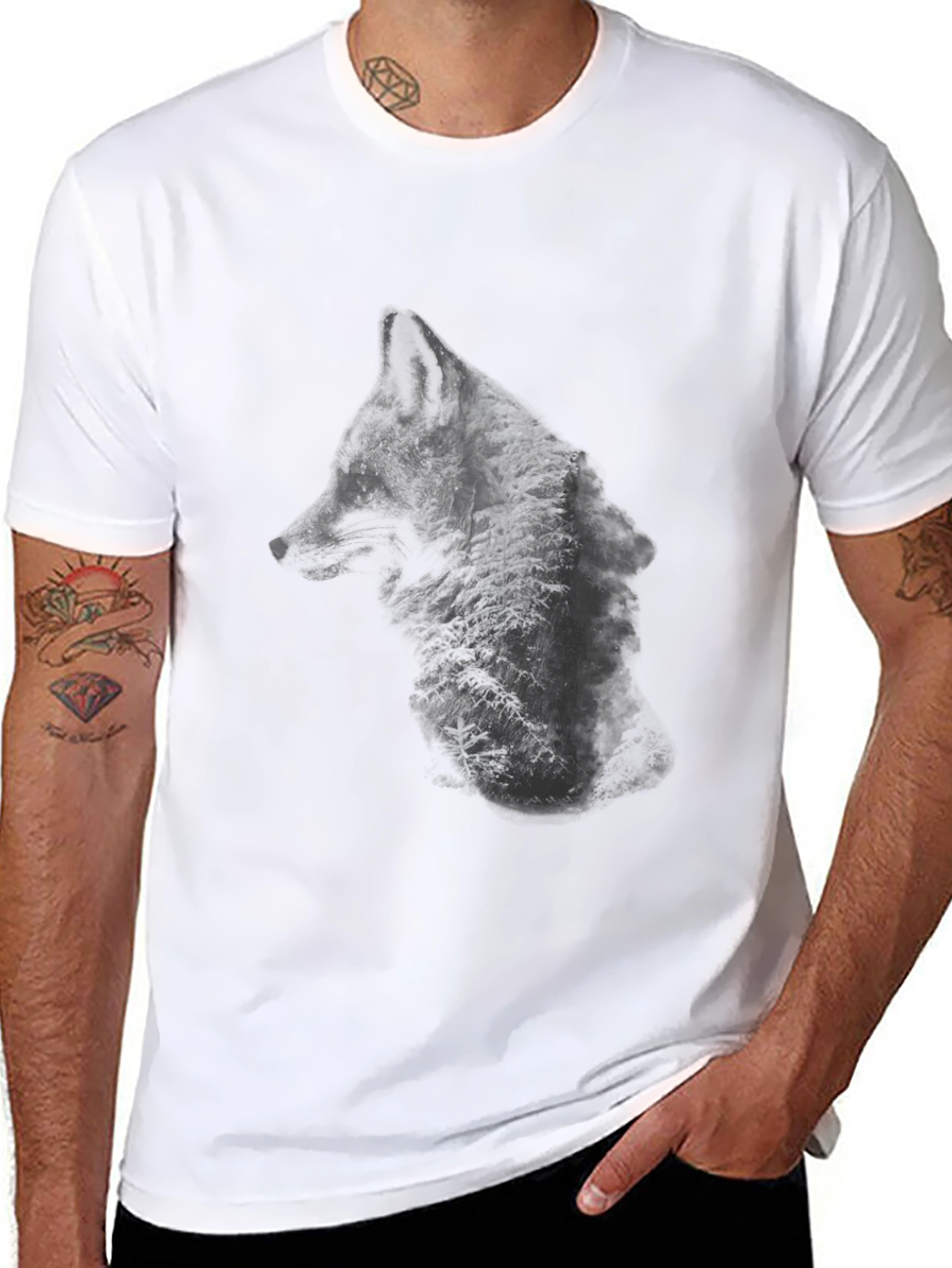 Mens Black Wolf Graphic Tee