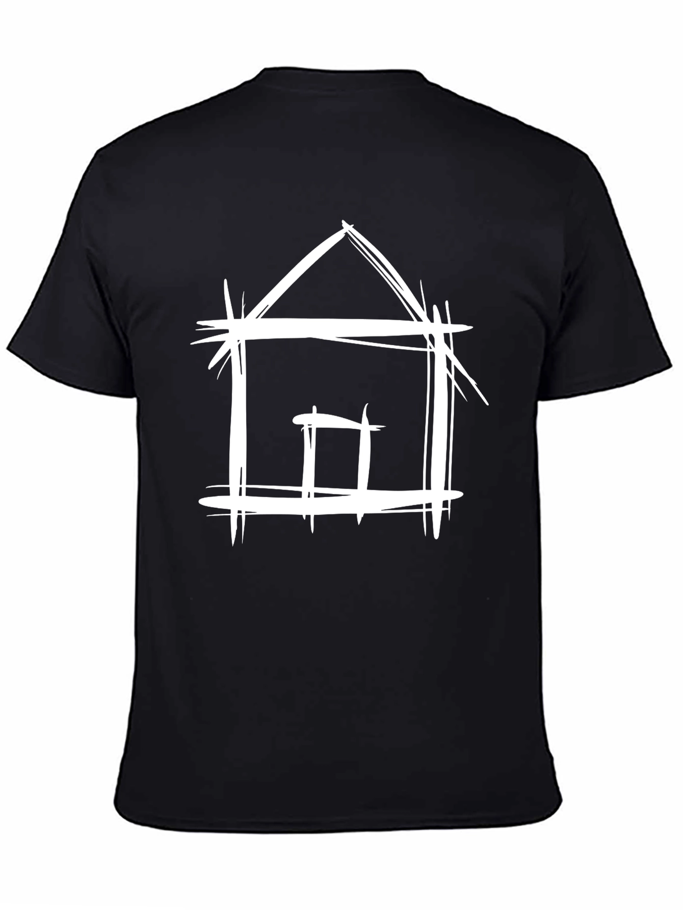 Sketch House Graphic Tee - Casual Black T-Shirt