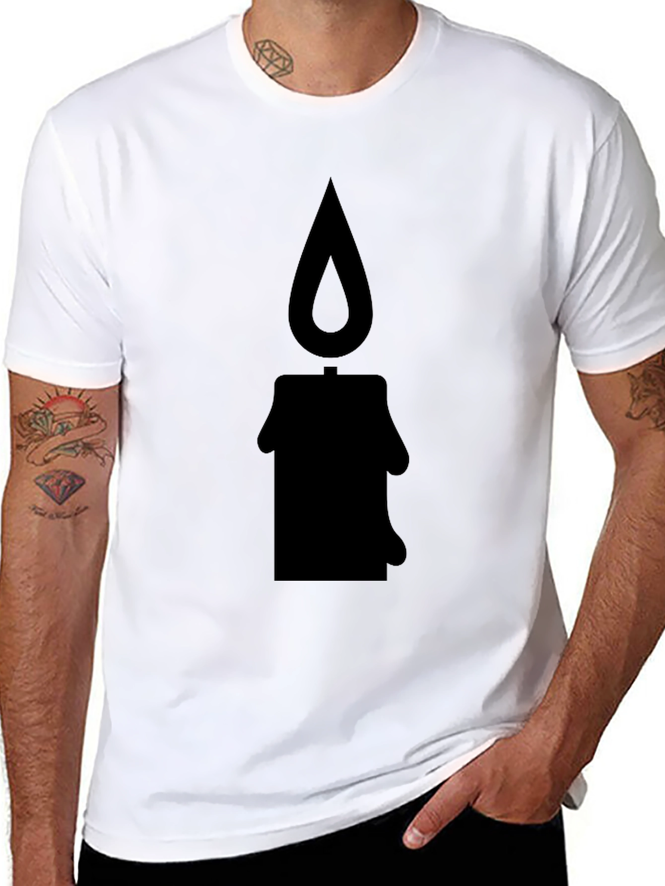 Candle Silhouette Graphic Tee - Black Cotton T-Shirt