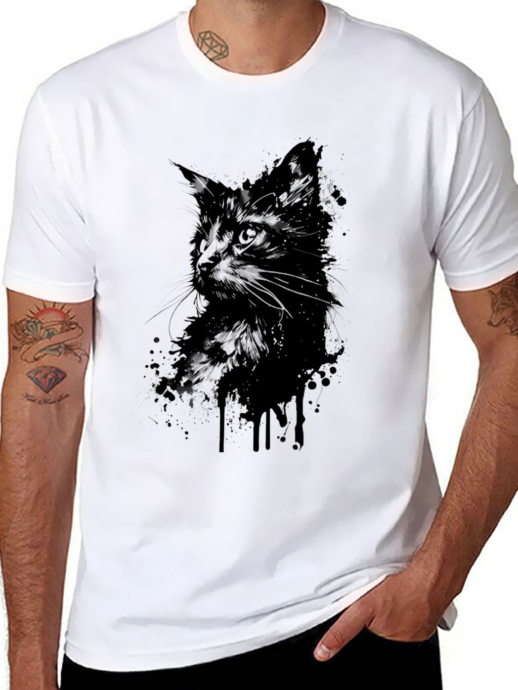 Black Cat Silhouette Graphic T-Shirt - Mens