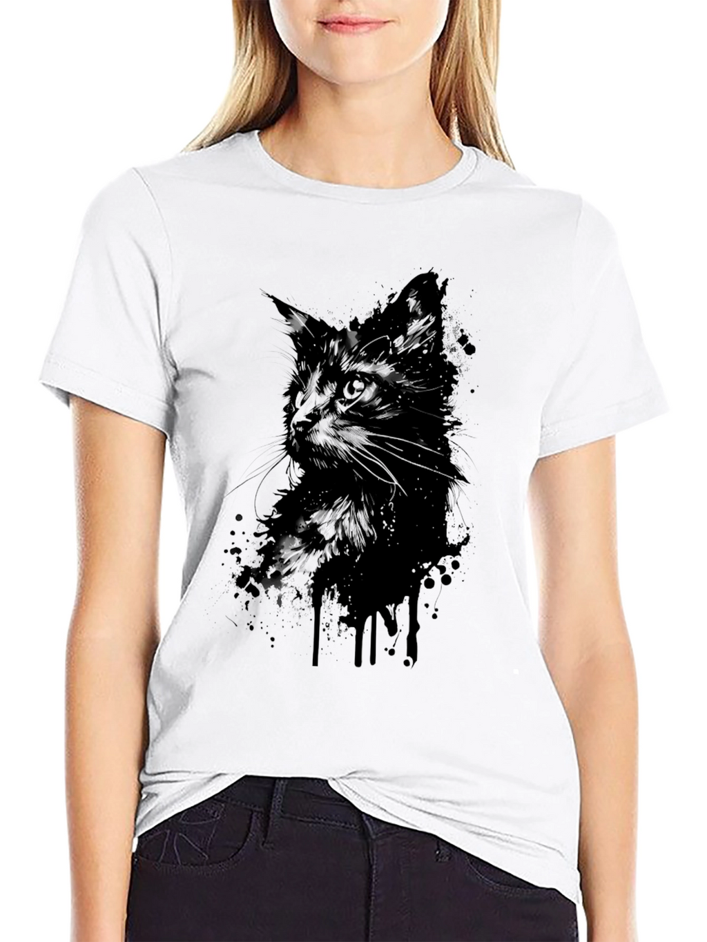 Black Cat Silhouette Graphic T-Shirt - Mens