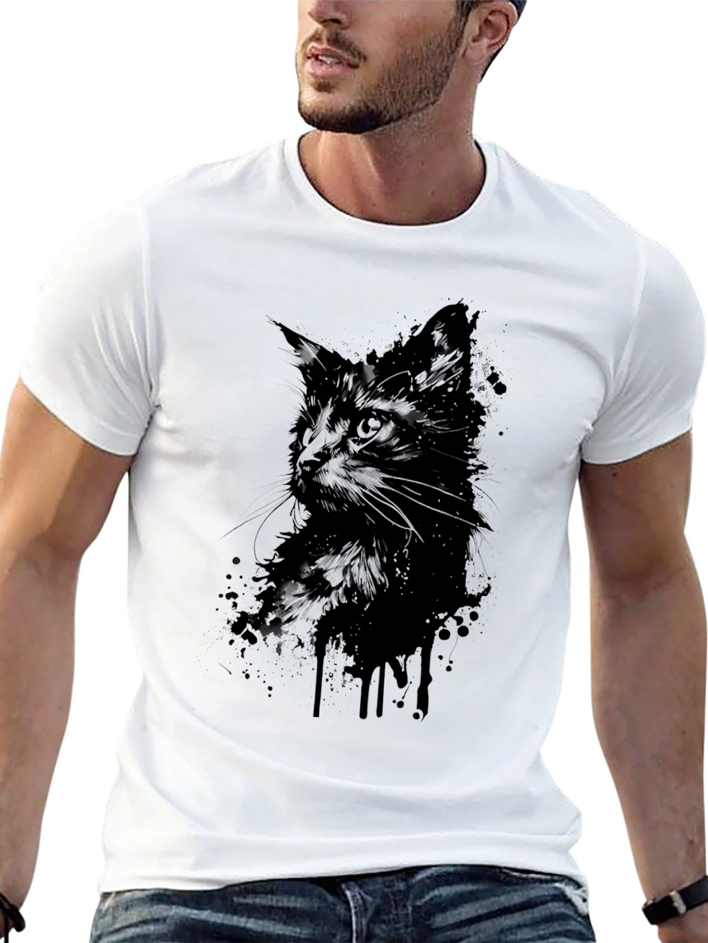 Black Cat Silhouette Graphic T-Shirt - Mens