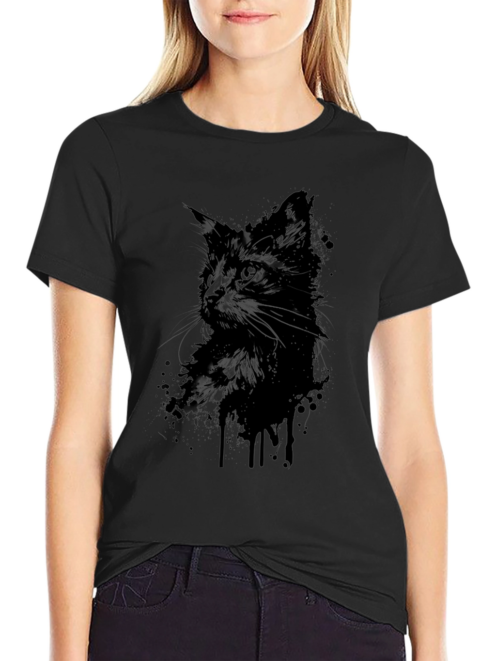 Black Cat Silhouette Graphic T-Shirt - Mens