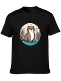 Otter Graphic Tee - Black Cotton Blend Casual Wear