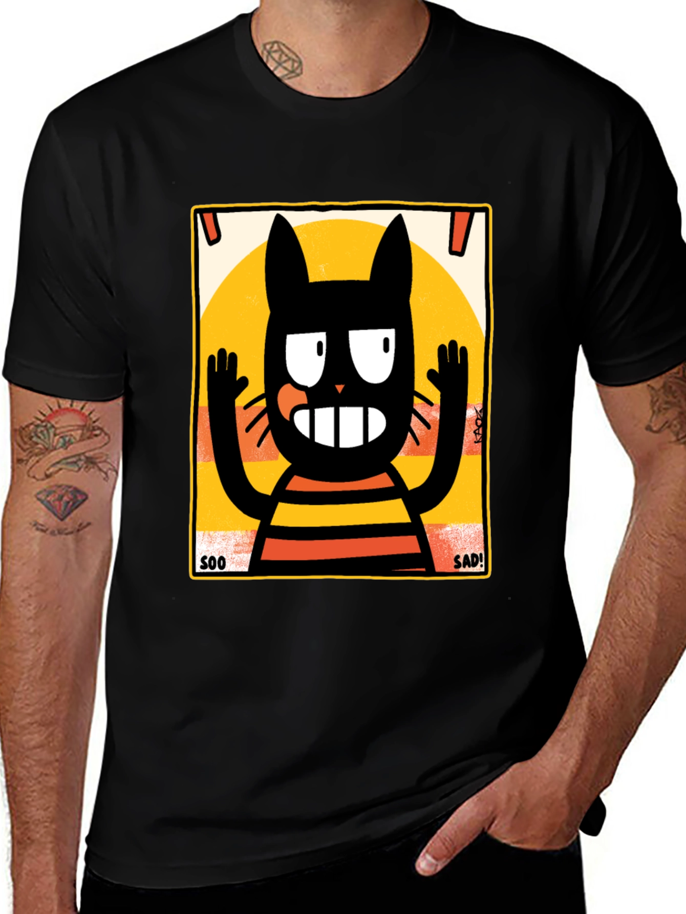 Soo Sad Cat Graphic Tee - Black Comfort Fit
