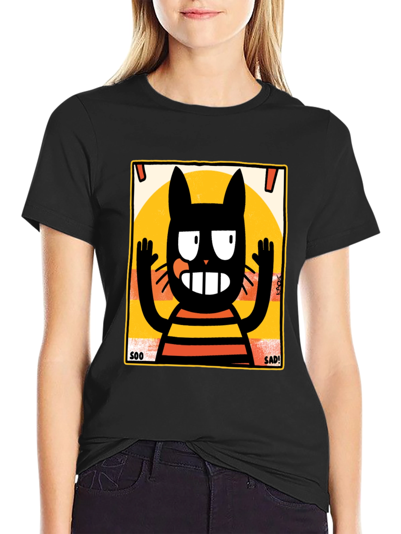 Soo Sad Cat Graphic Tee - Black Comfort Fit