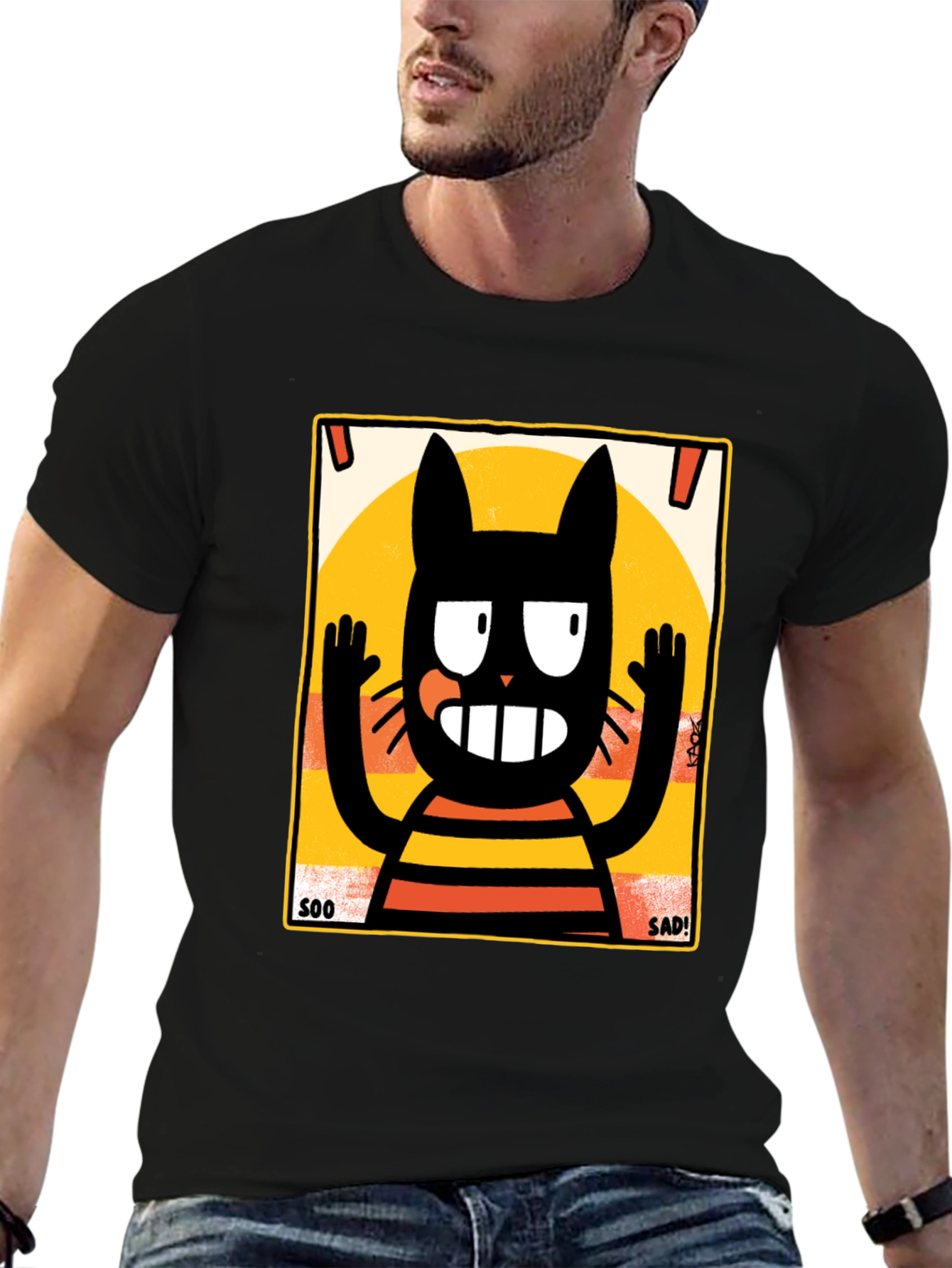 Soo Sad Cat Graphic Tee - Black Comfort Fit