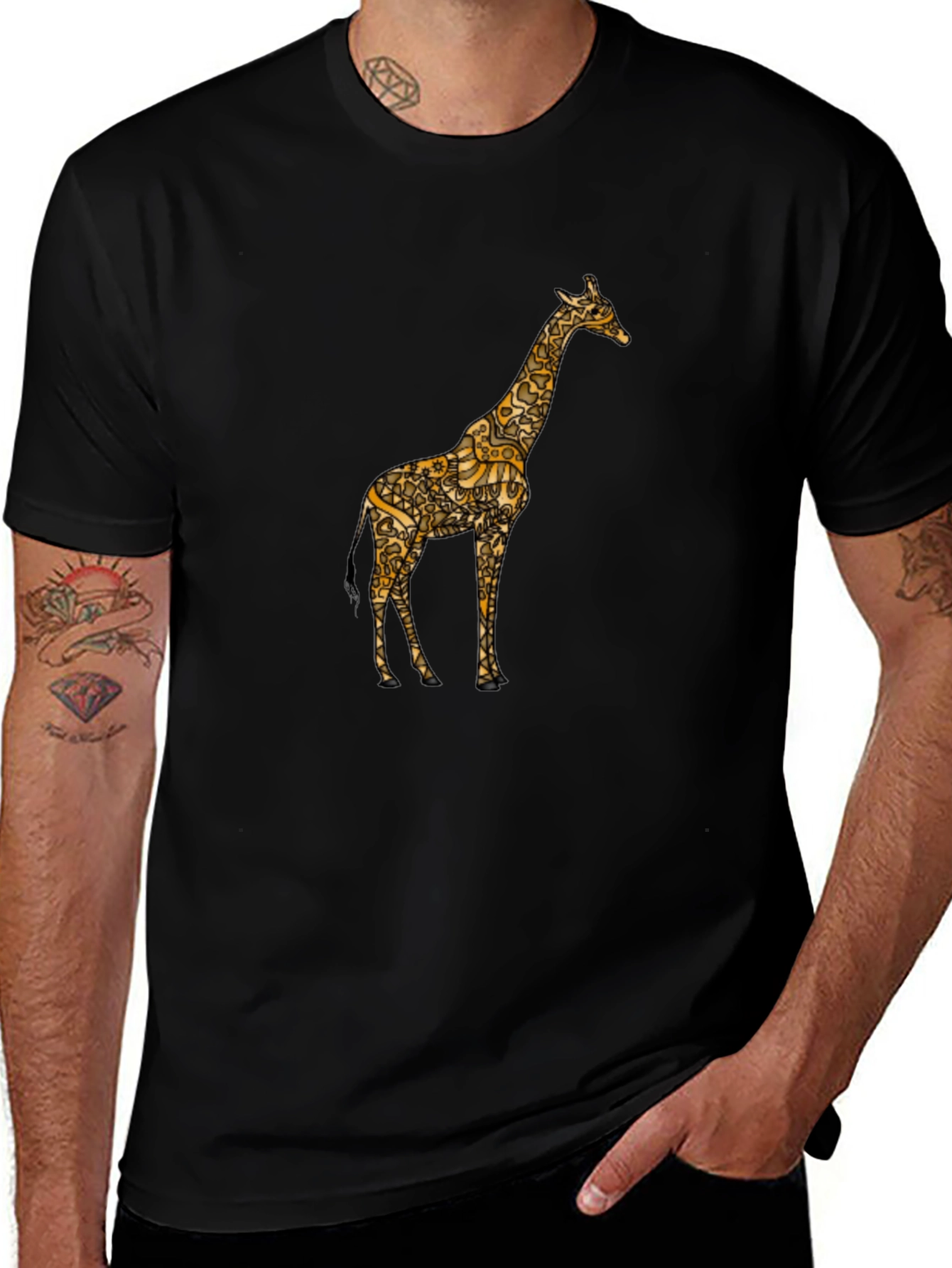 Stylish Giraffe Print Black T-Shirt