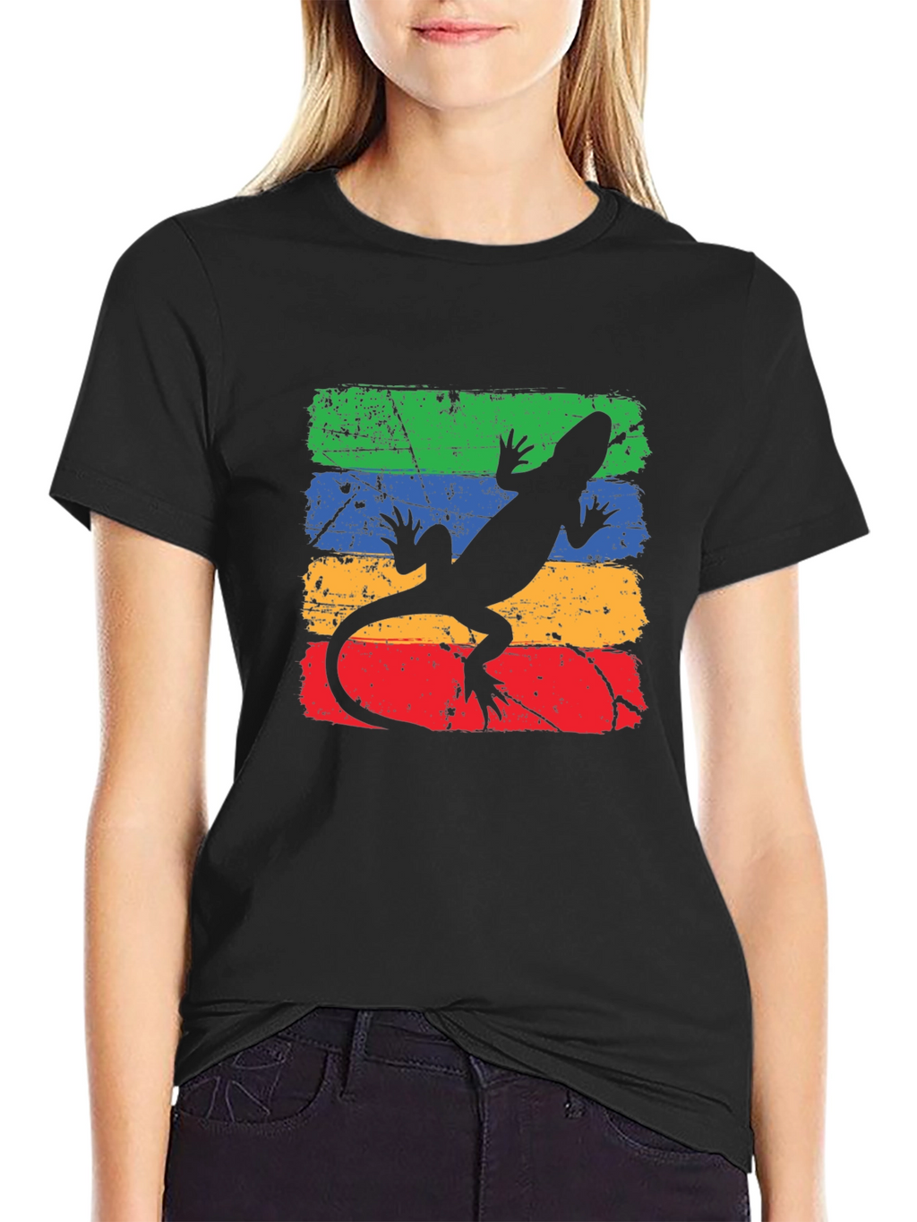 Retro Lizard Tee - Distressed Stripe Graphic