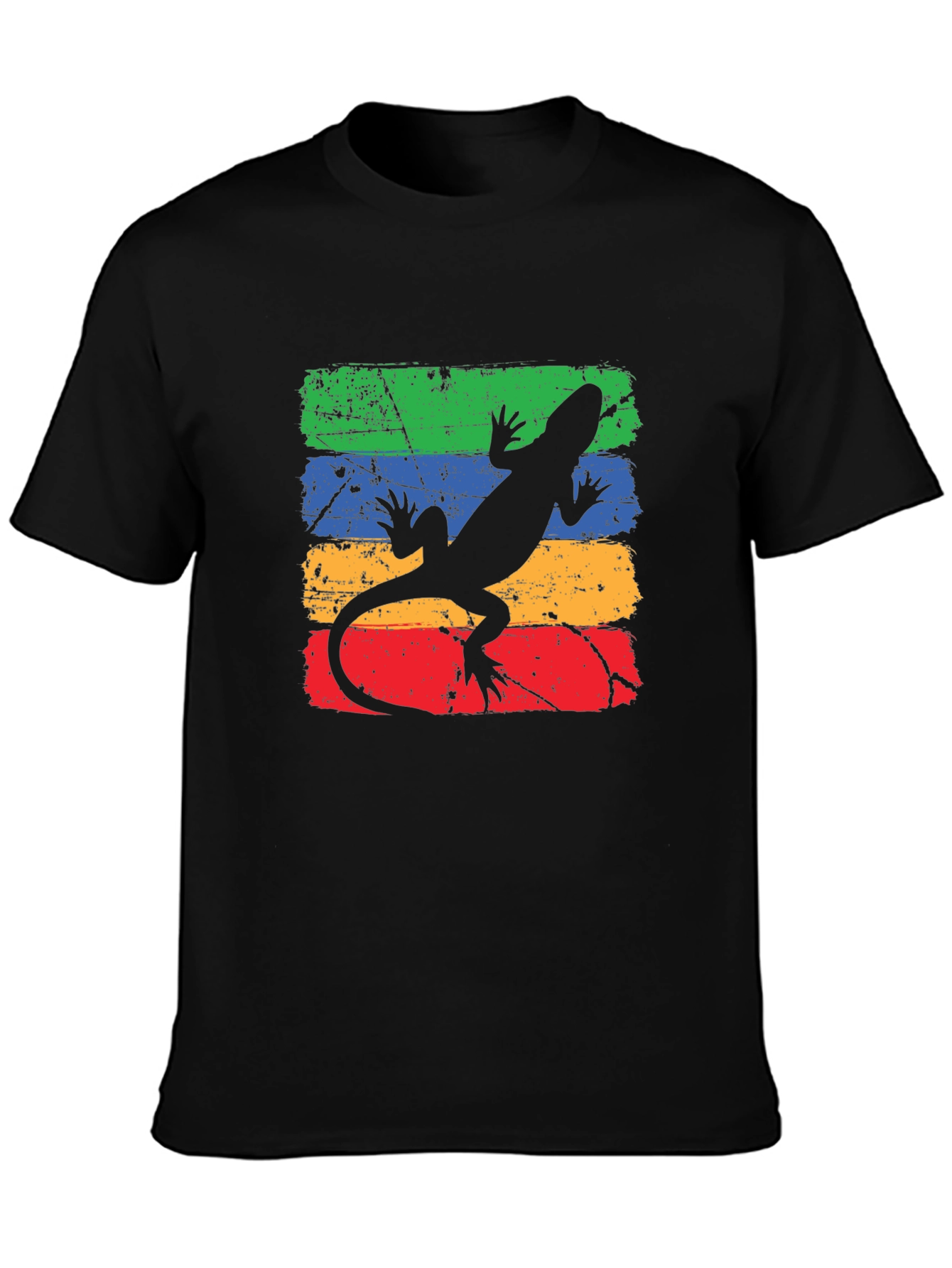 Retro Lizard Tee - Distressed Stripe Graphic