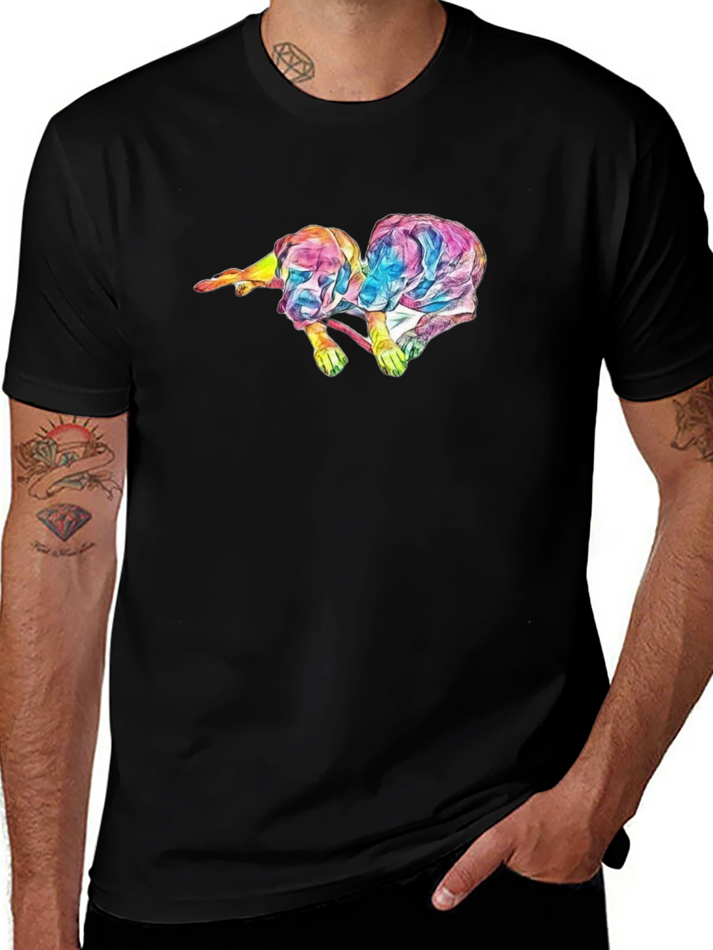 Abstract Dog Graphic Black T-Shirt