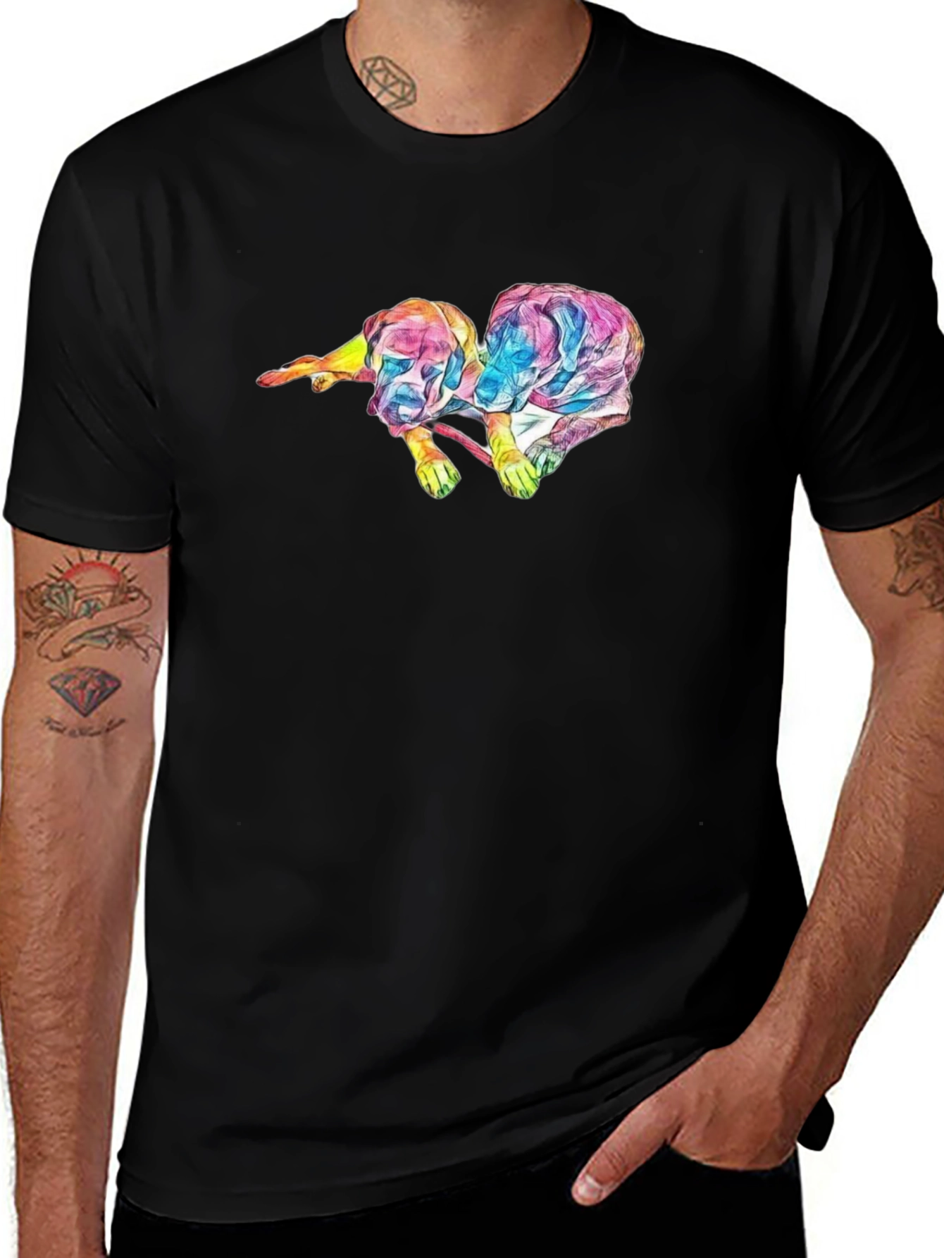Abstract Dog Graphic Black T-Shirt