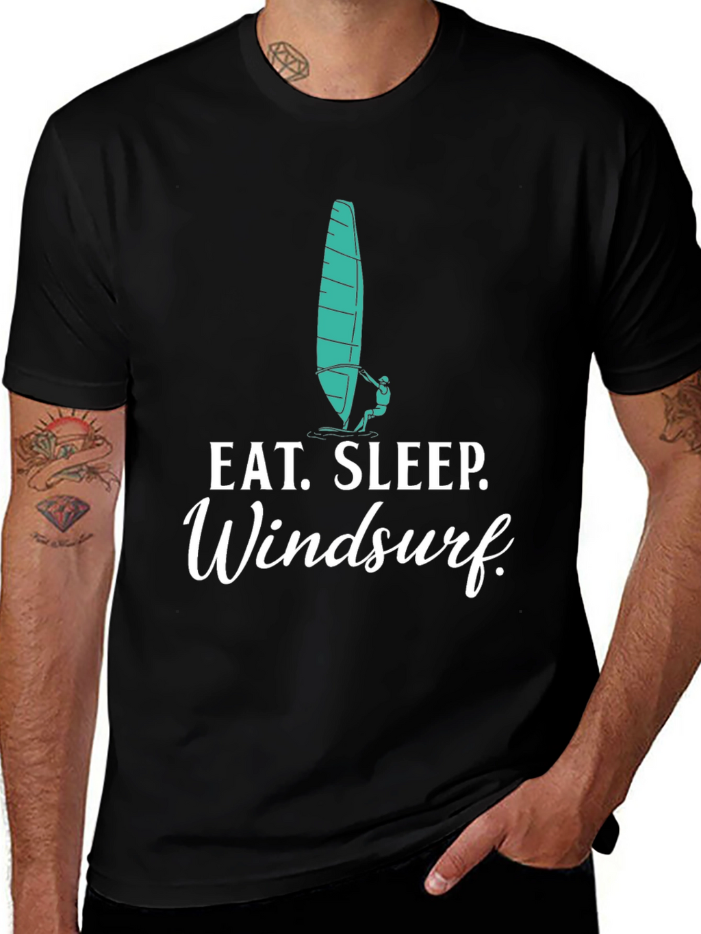 Eat Sleep Windsurf Black Graphic Tee