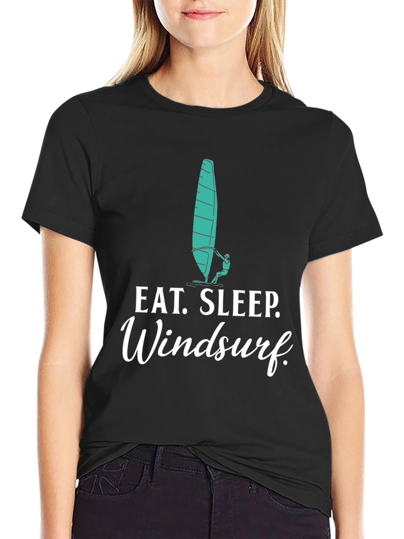 Eat Sleep Windsurf Black Graphic Tee