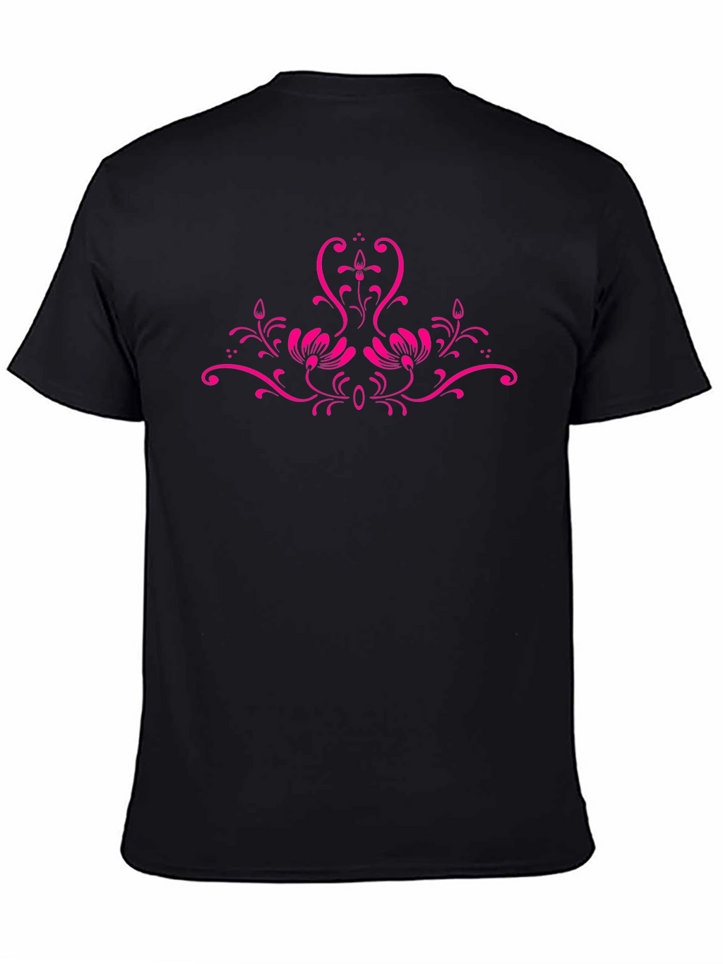 Black Tee with Floral Pink Design