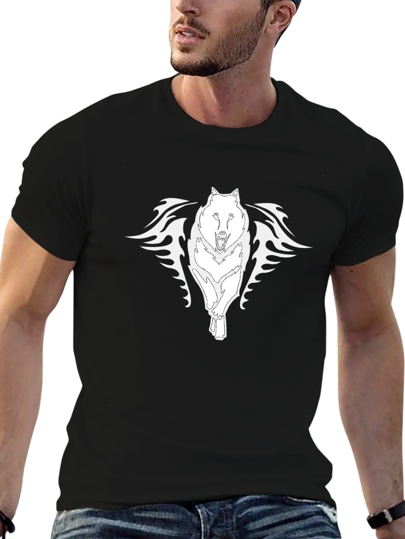 Black Wolf Graphic Tee - Stylish Mens T-Shirt