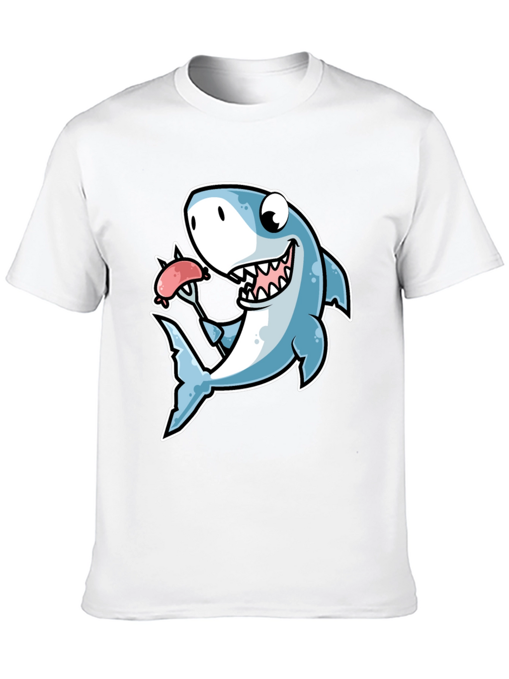 Shark Loves Sausage T-Shirt - Novelty Graphic Tee