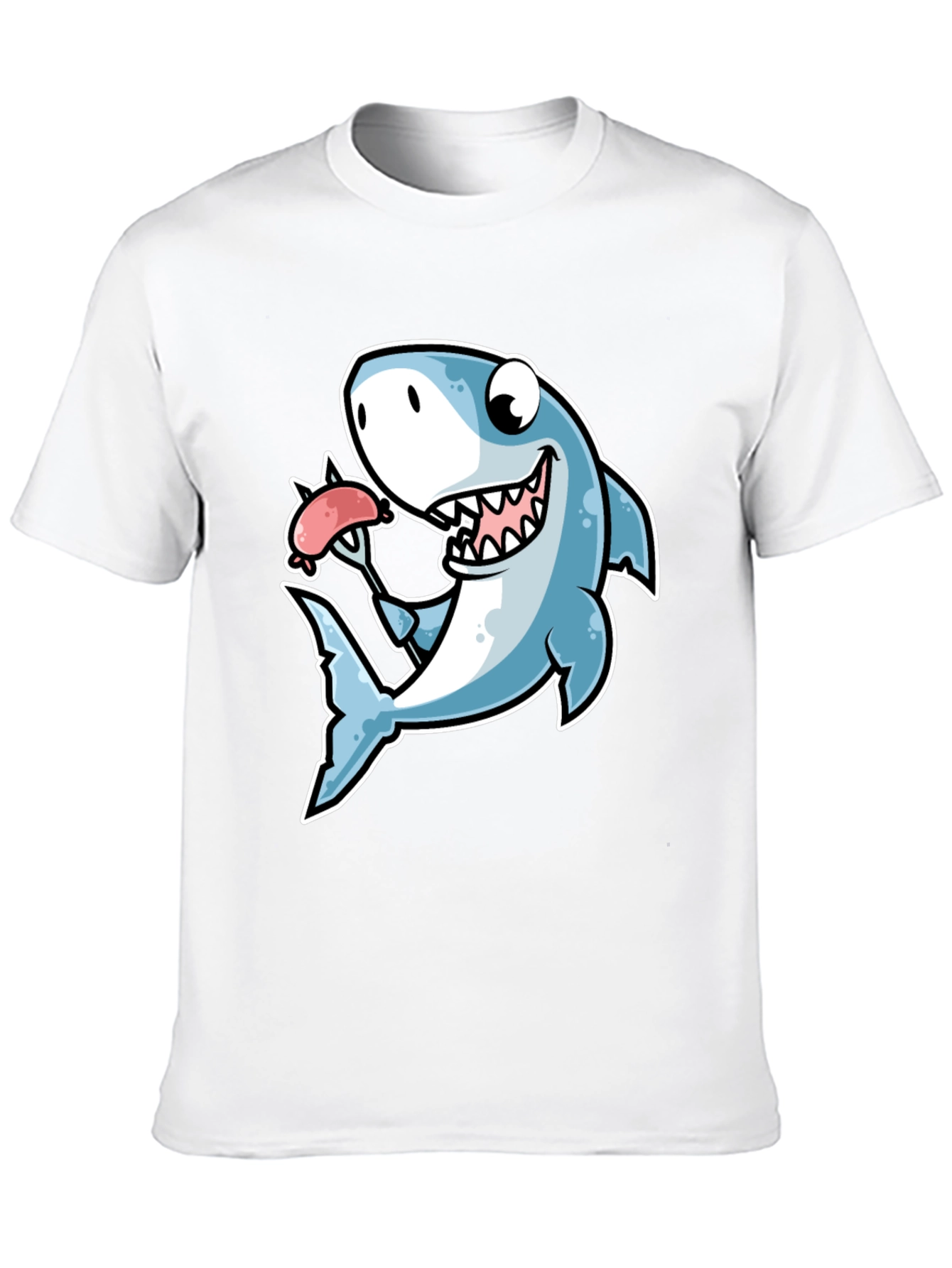 Shark Loves Sausage T-Shirt - Novelty Graphic Tee