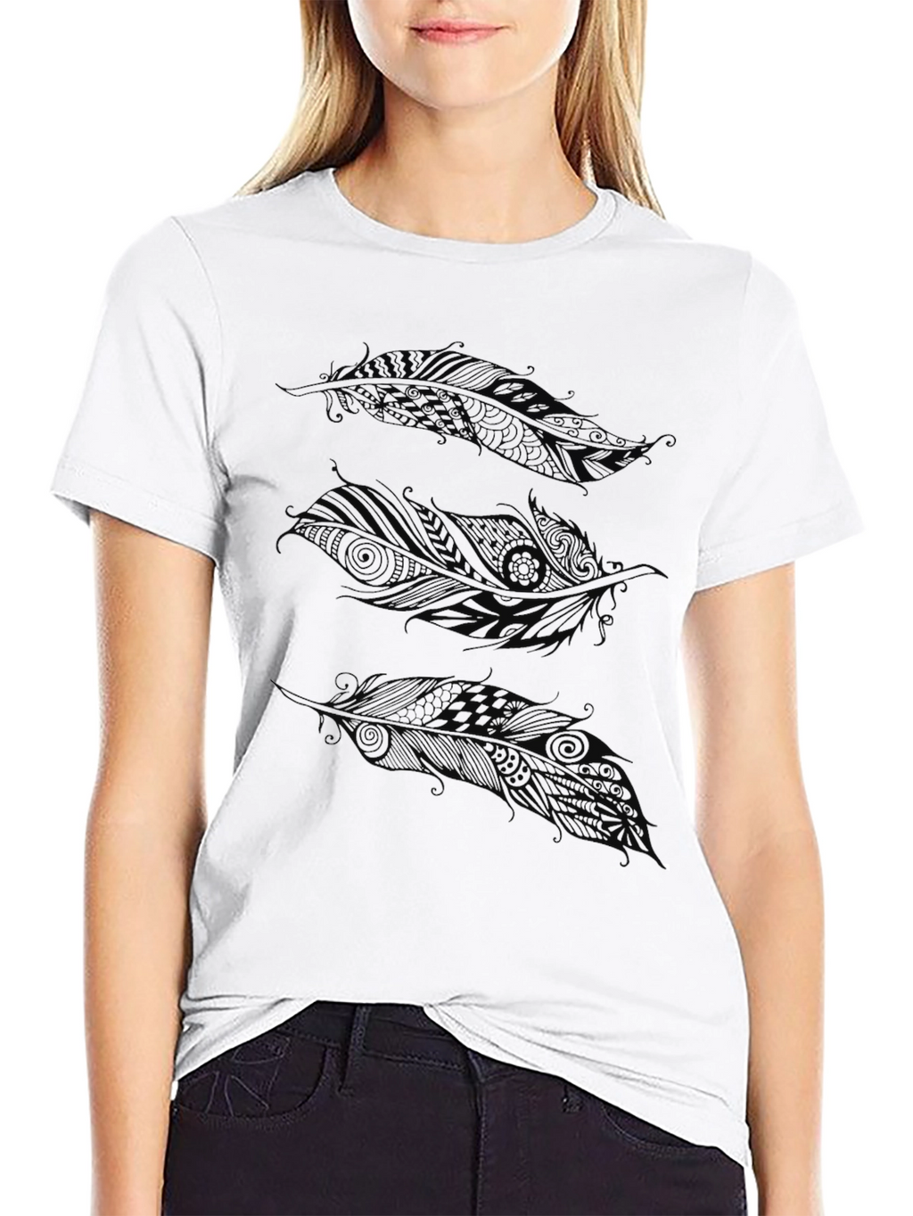 Feather Print Black T-Shirt