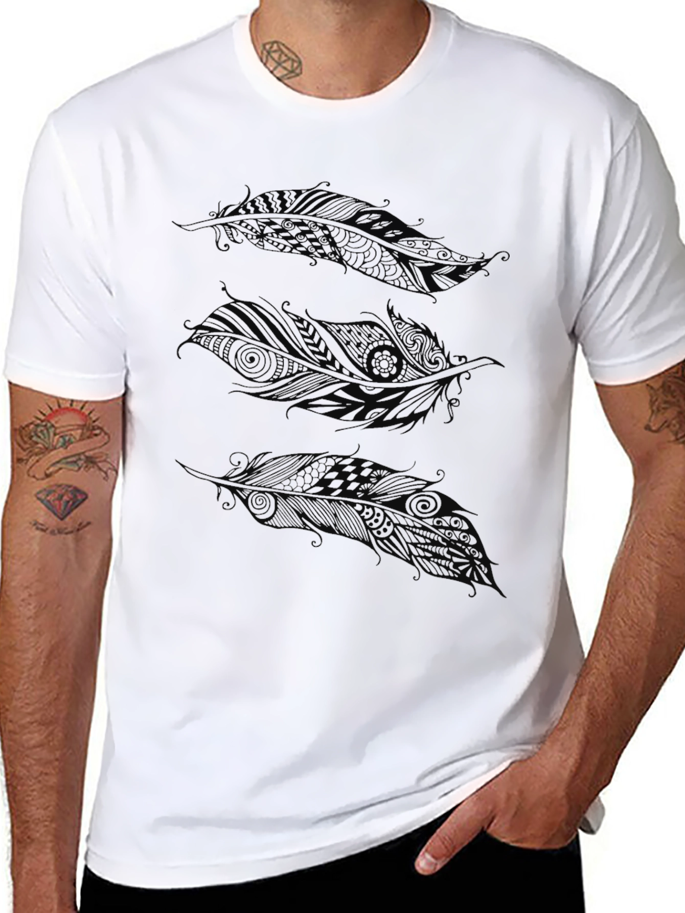 Feather Print Black T-Shirt