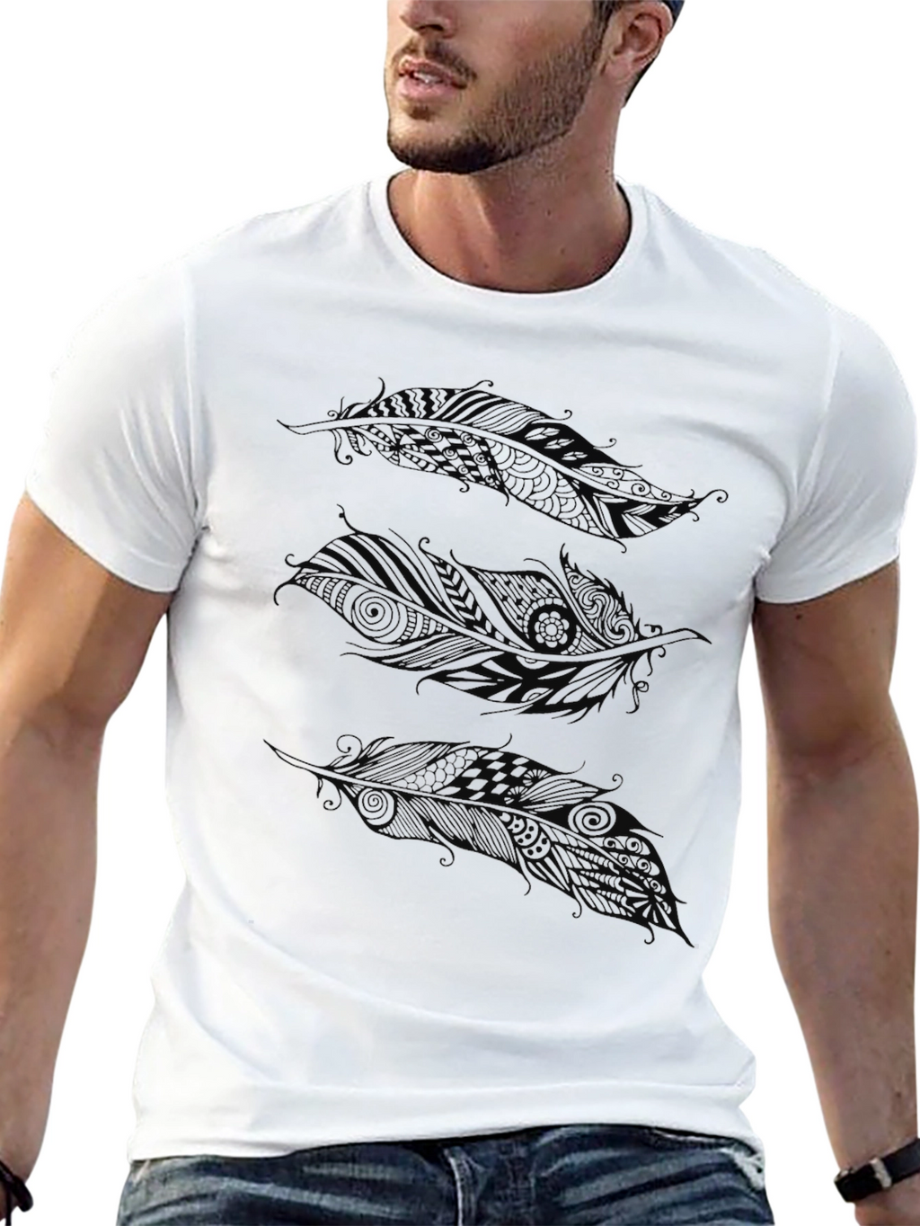 Feather Print Black T-Shirt