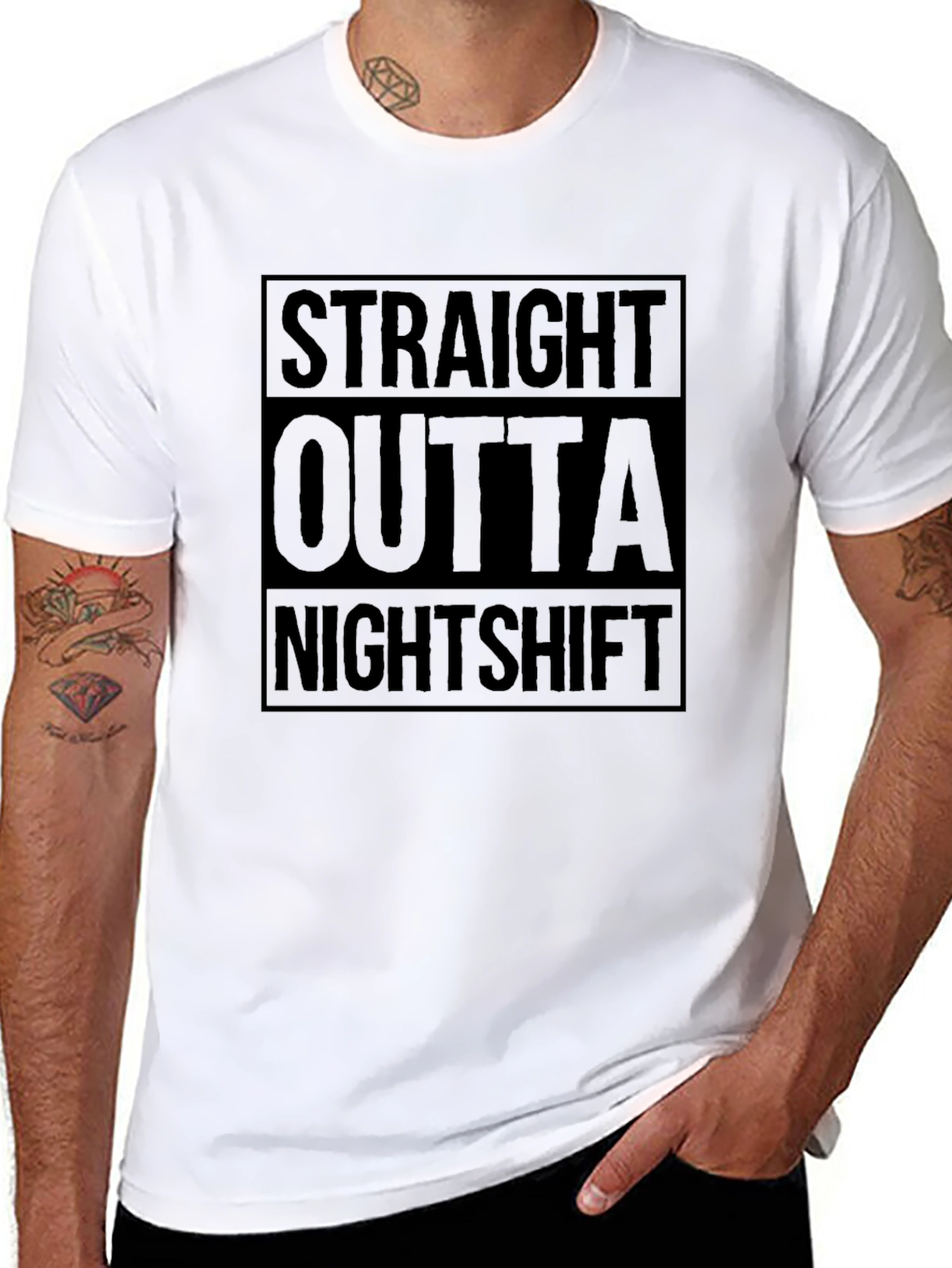 Straight Outta Nightshift Black Graphic T-Shirt