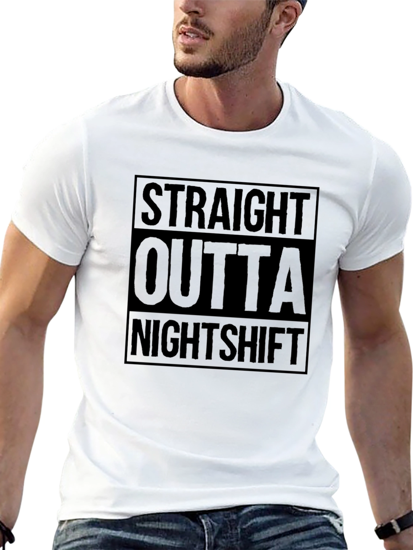 Straight Outta Nightshift Black Graphic T-Shirt