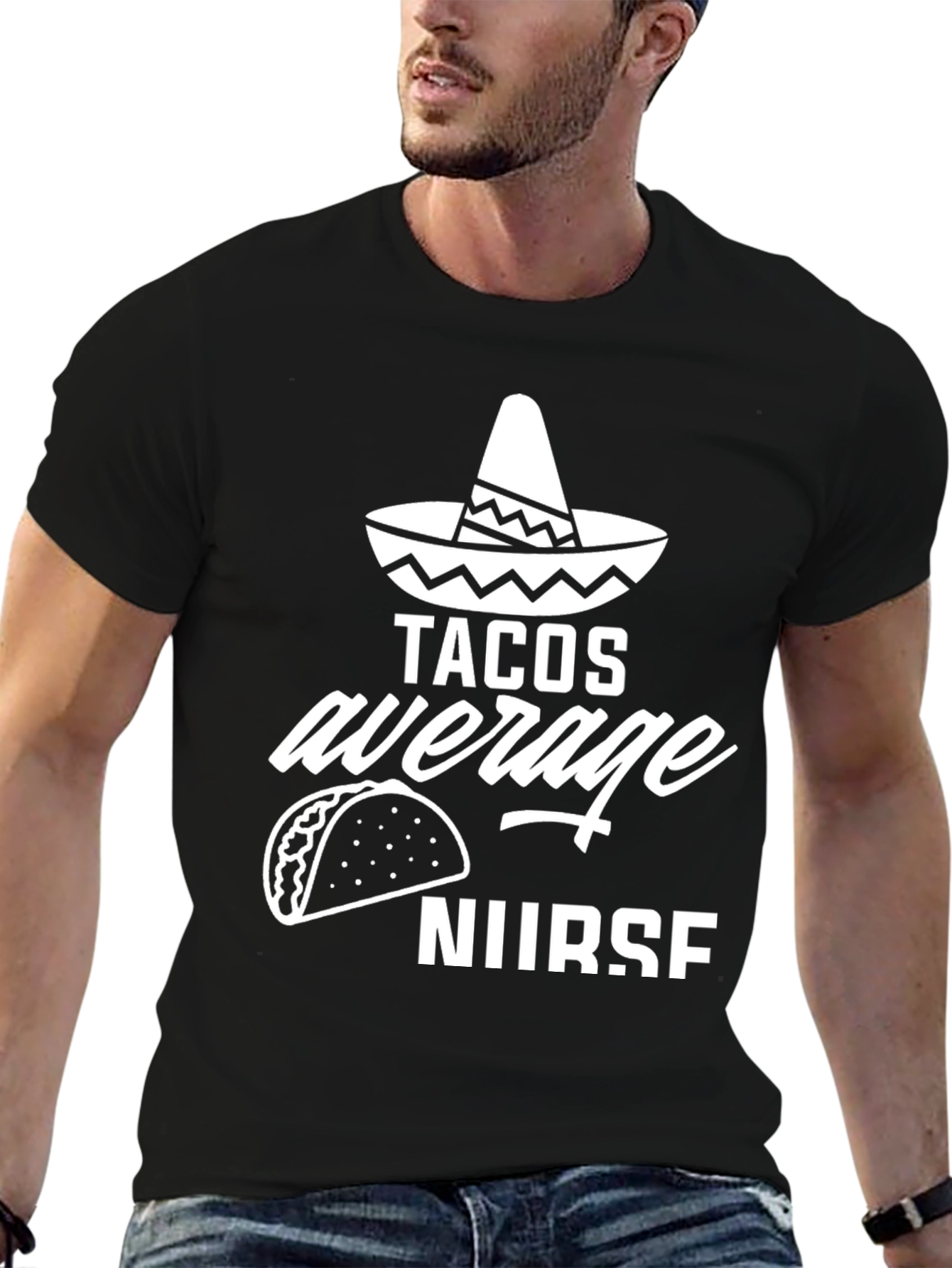 Tacos Average Nurse Graphic Tee - Black Cotton Blend