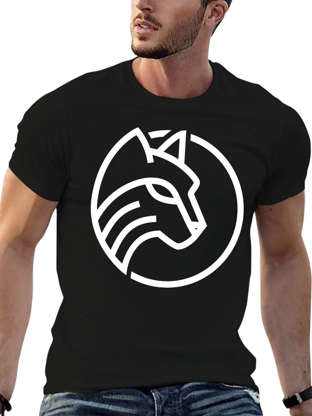 Modern Wolf Logo Graphic Tee - Black