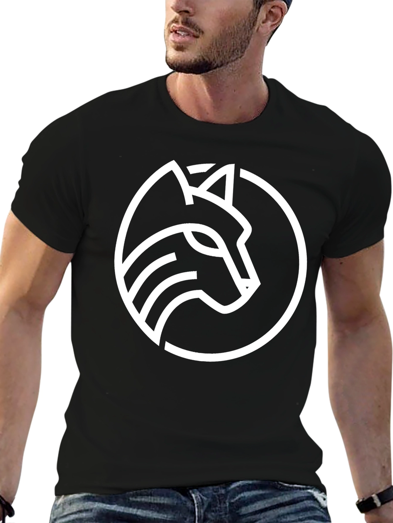 Modern Wolf Logo Graphic Tee - Black