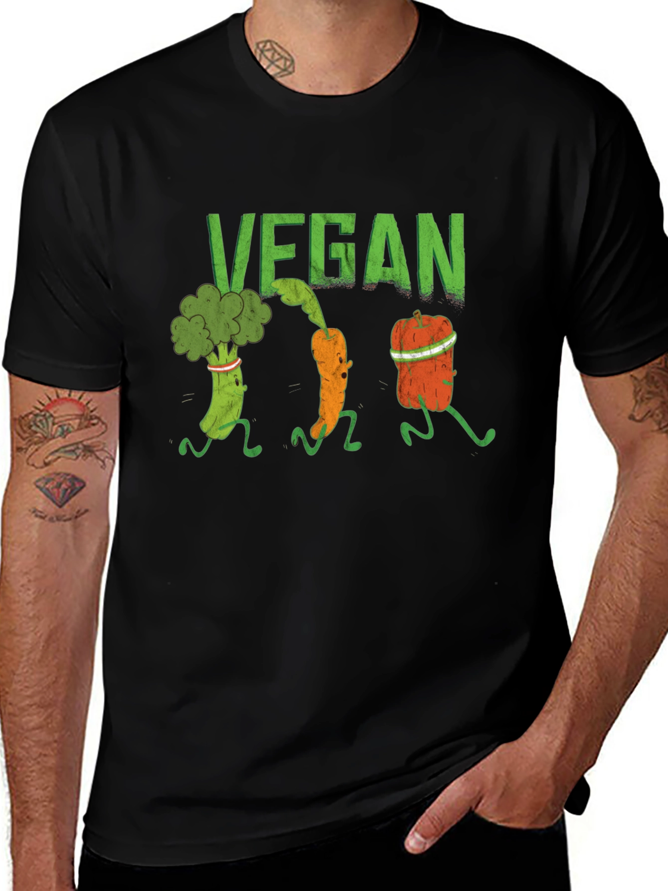 Vegan Running Vegetables Graphic T-Shirt