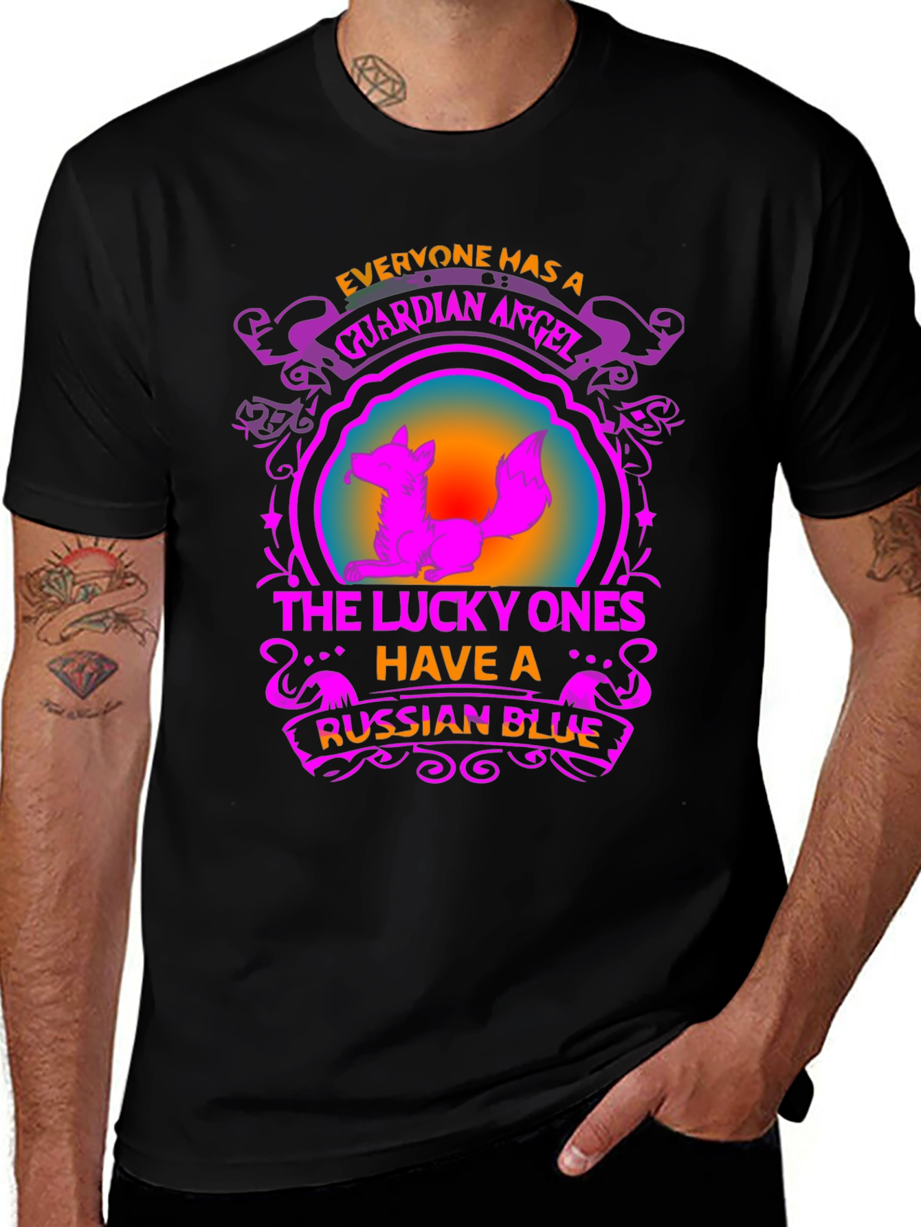 Guardian Angel Russian Blue Cat T-Shirt