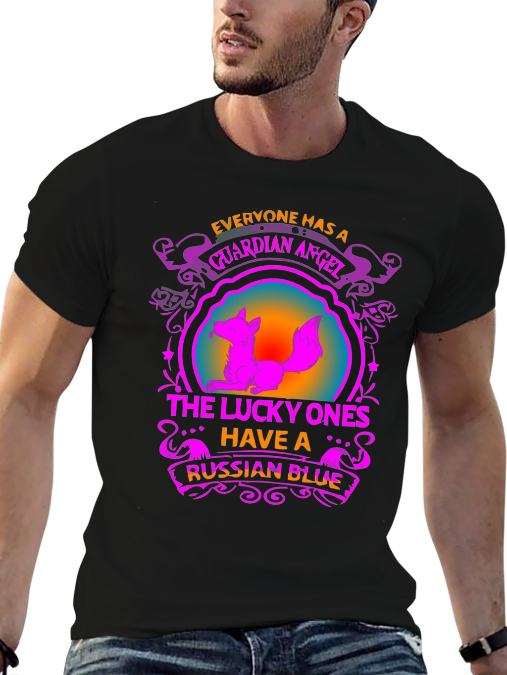 Guardian Angel Russian Blue Cat T-Shirt